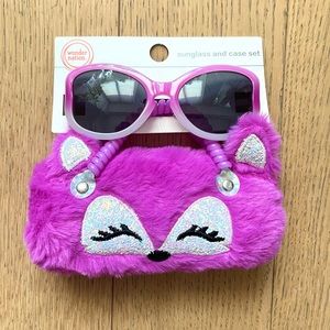 Girls Pink Sunglasses And Fuzzy Hot Pink Fox Case Set